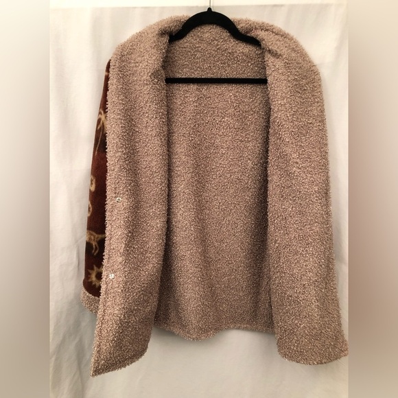 Safari Animal Fleece Teddy Bear Sherpa Jacket Brown Giraffe Elephant Size Large - Picture 9 of 16